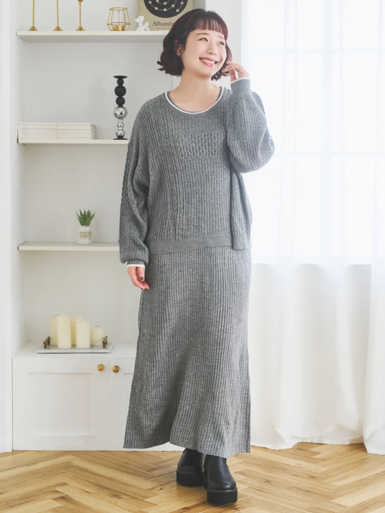 SET]ニットトップス×ノースリワンピース（大きいサイズ・ぽっちゃり