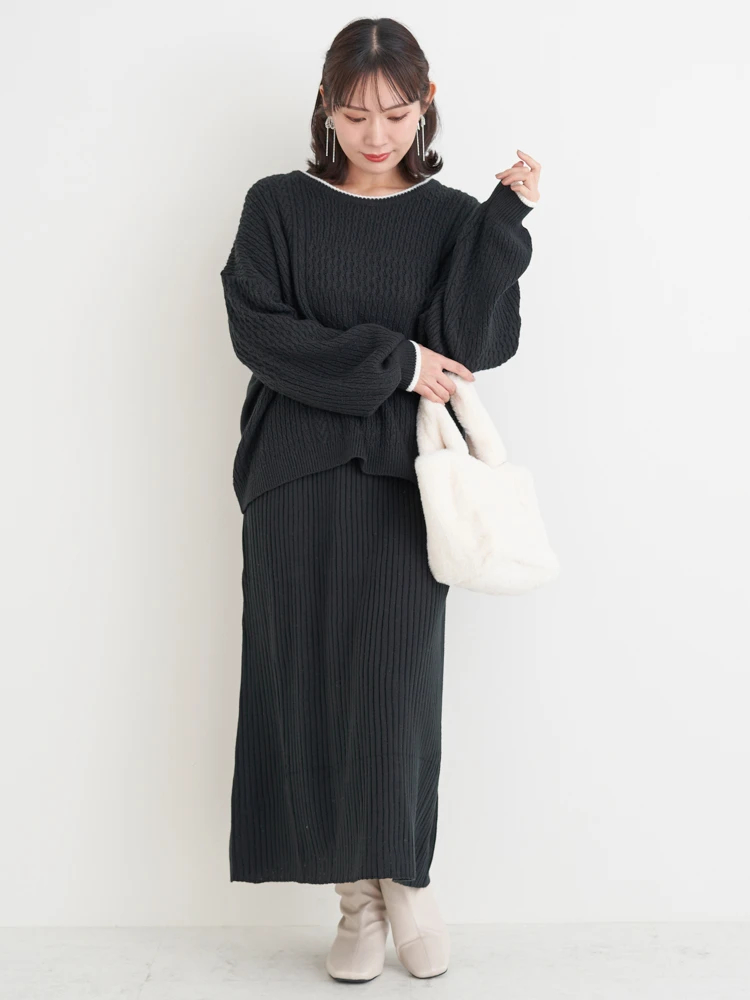 SET]ニットトップス×ノースリワンピース（大きいサイズ・ぽっちゃり