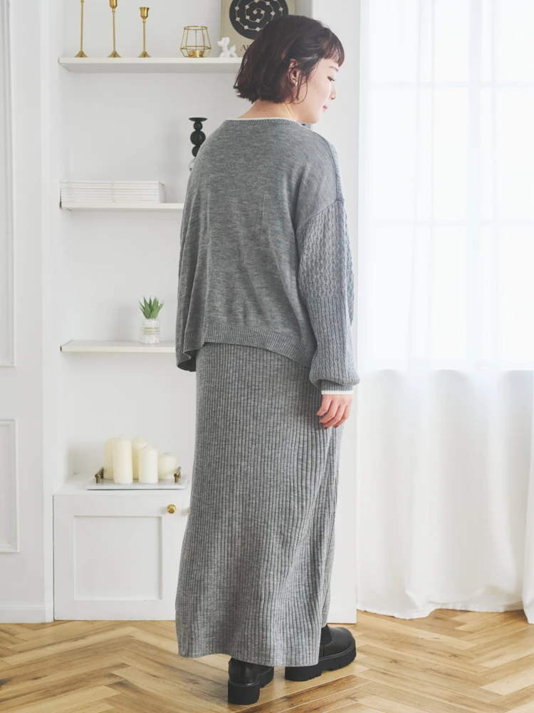 SET]ニットトップス×ノースリワンピース（大きいサイズ・ぽっちゃり
