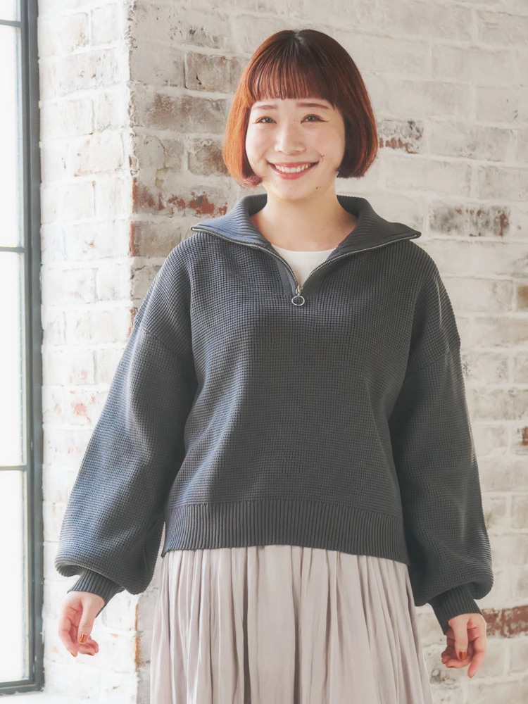 スポンディッシュハーフZIPニットトップス（大きいサイズ・ぽっちゃり