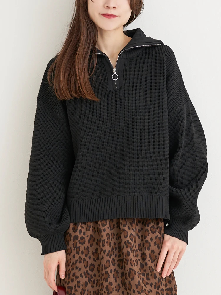 スポンディッシュハーフZIPニットトップス（大きいサイズ・ぽっちゃり