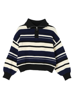 Re-J＆SUPURE(リジェイ＆スプル) |マルチボーダースポンディッシュハーフZIPニットトップス