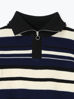 Re-J＆SUPURE(リジェイ＆スプル) |マルチボーダースポンディッシュハーフZIPニットトップス