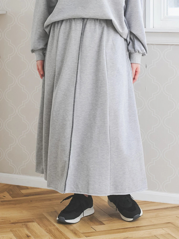 配色ステッチAラインスウェットスカート（大きいサイズ・ぽっちゃり