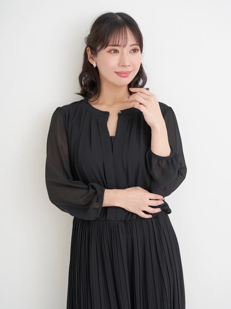 2WAY］シフォンジョーゼットプリーツワンピース（大きいサイズ