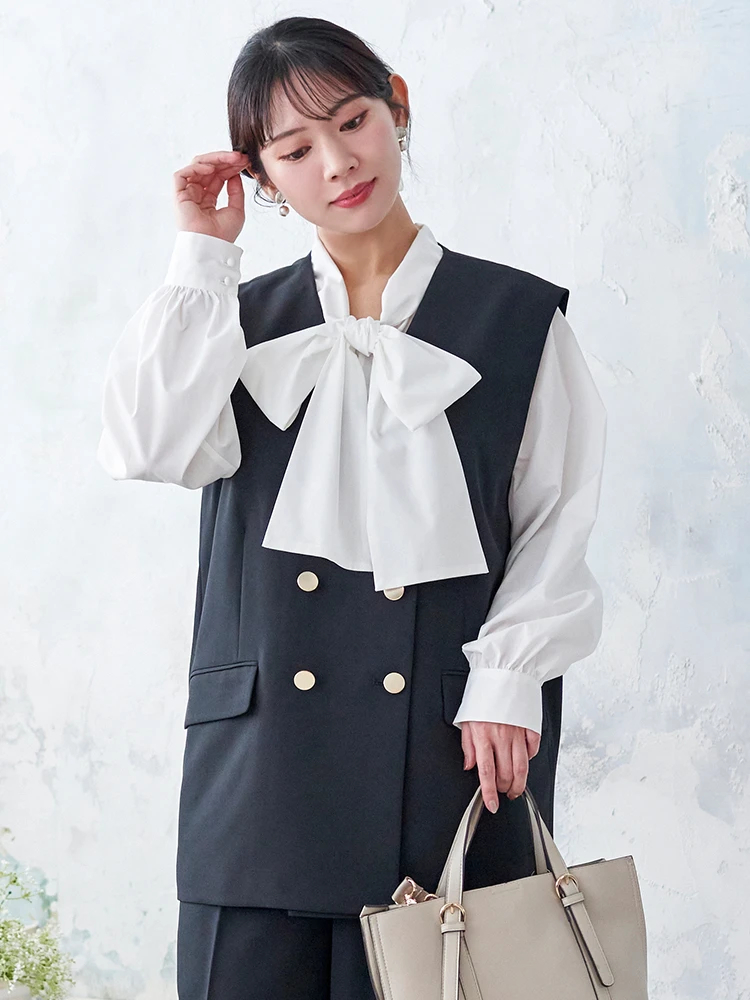 Wクロス】WボタンVネックベスト(セットアップ可)（大きいサイズ