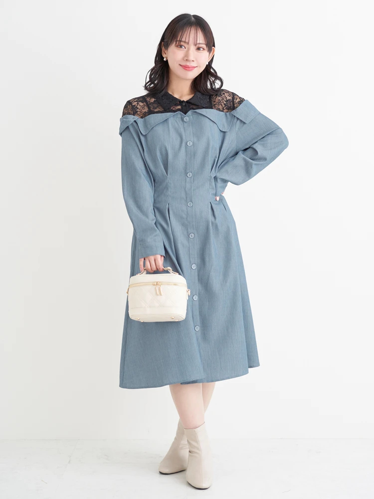 WEB限定】レースオフショルドッキングワンピース（大きいサイズ