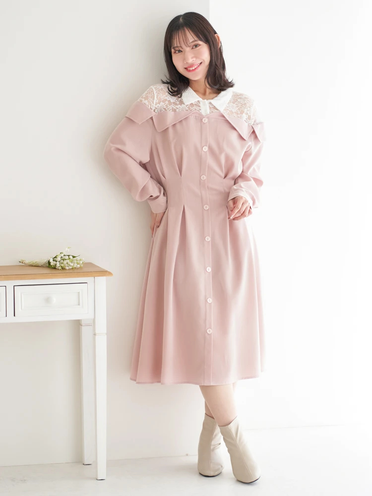 WEB限定】レースオフショルドッキングワンピース（大きいサイズ