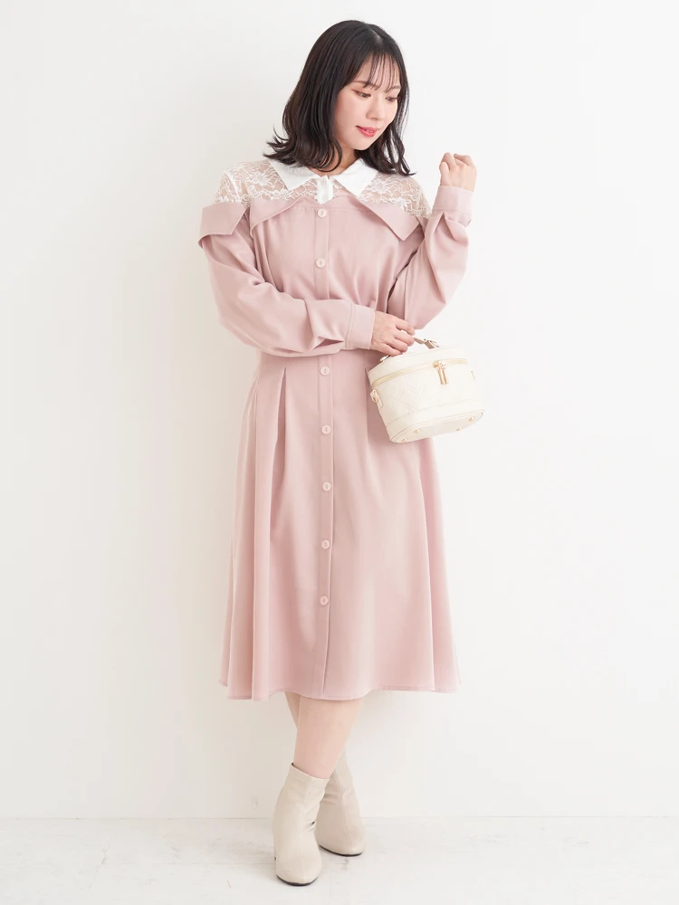 WEB限定】レースオフショルドッキングワンピース（大きいサイズ