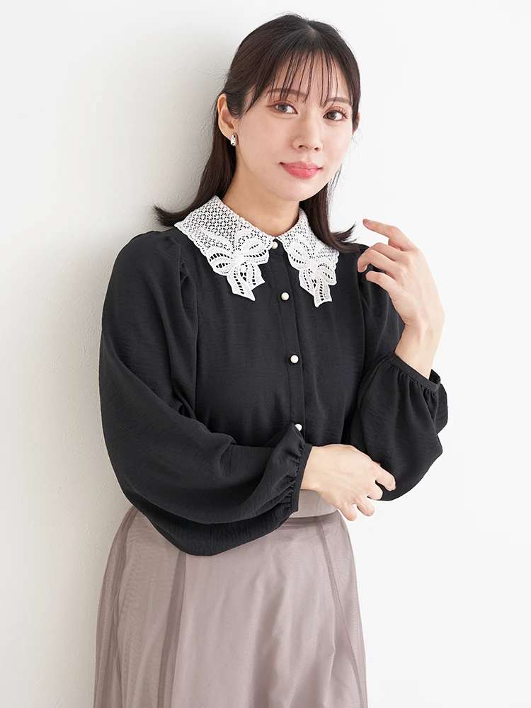 レース襟ブラウス（大きいサイズ・ぽっちゃり女子向け｜シャツ