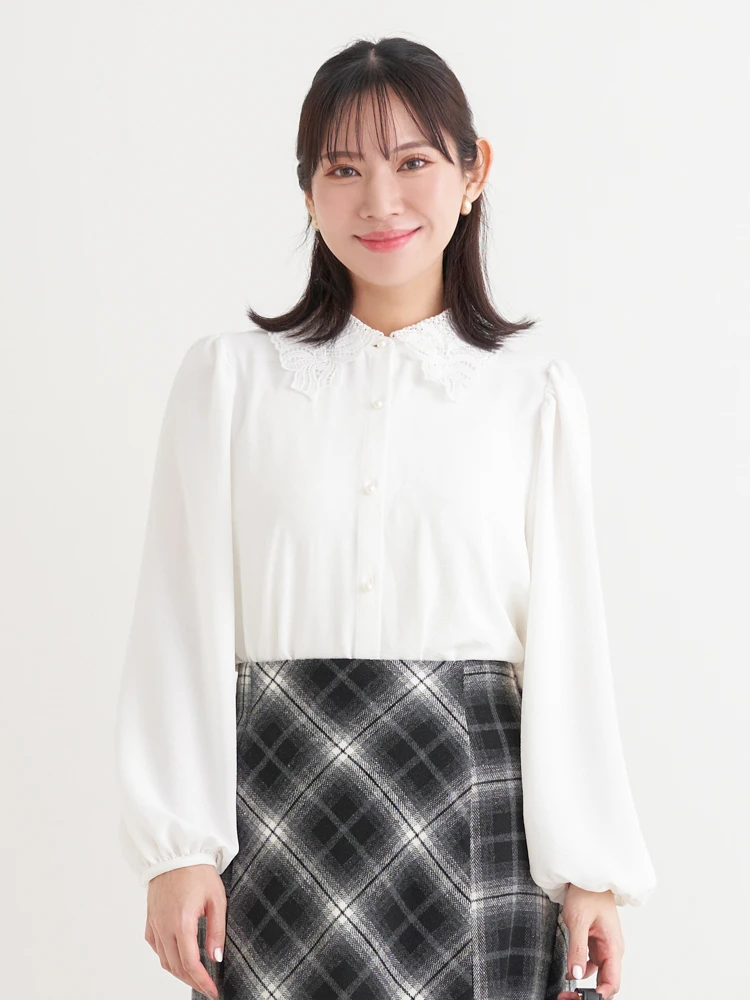 レース襟ブラウス（大きいサイズ・ぽっちゃり女子向け｜シャツ