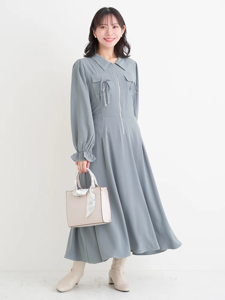 Re-J＆SUPURE(リジェイ＆スプル) |ポケットリボンハーフZIPワンピース（無地・花柄）