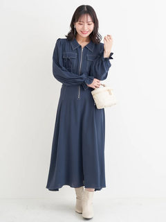 Re-J＆SUPURE(リジェイ＆スプル) |ポケットリボンハーフZIPワンピース（無地・花柄）