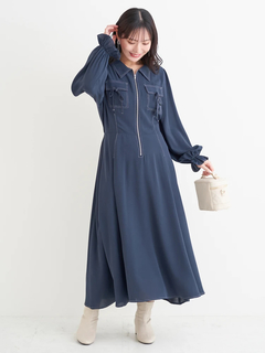 Re-J＆SUPURE(リジェイ＆スプル) |ポケットリボンハーフZIPワンピース（無地・花柄）