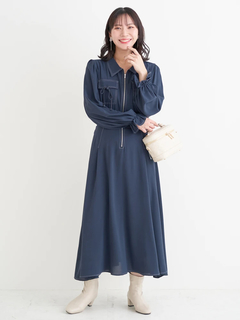 Re-J＆SUPURE(リジェイ＆スプル) |ポケットリボンハーフZIPワンピース（無地・花柄）