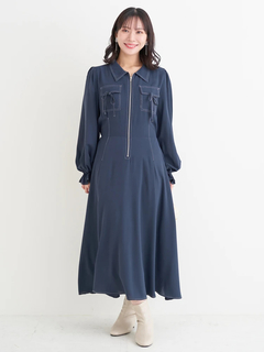 Re-J＆SUPURE(リジェイ＆スプル) |ポケットリボンハーフZIPワンピース（無地・花柄）