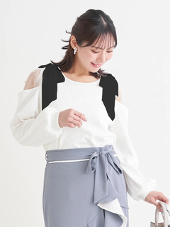 Re-J＆SUPURE(リジェイ＆スプル) |肩チュールシアーパール付きリボントップス