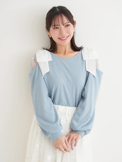 Re-J＆SUPURE(リジェイ＆スプル) |肩チュールシアーパール付きリボントップス