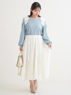 Re-J＆SUPURE(リジェイ＆スプル) |肩チュールシアーパール付きリボントップス