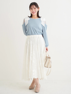 Re-J＆SUPURE(リジェイ＆スプル) |肩チュールシアーパール付きリボントップス