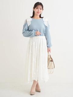 Re-J＆SUPURE(リジェイ＆スプル) |肩チュールシアーパール付きリボントップス