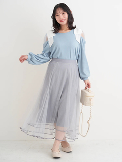 Re-J＆SUPURE(リジェイ＆スプル) |肩チュールシアーパール付きリボントップス