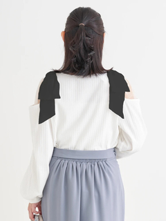 Re-J＆SUPURE(リジェイ＆スプル) |肩チュールシアーパール付きリボントップス