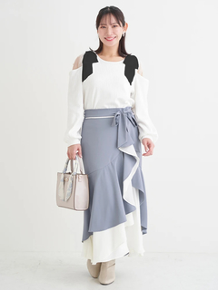 Re-J＆SUPURE(リジェイ＆スプル) |肩チュールシアーパール付きリボントップス