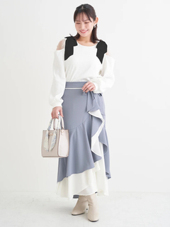 Re-J＆SUPURE(リジェイ＆スプル) |肩チュールシアーパール付きリボントップス