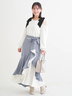 Re-J＆SUPURE(リジェイ＆スプル) |肩チュールシアーパール付きリボントップス