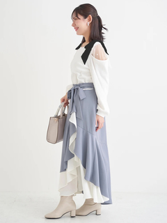 Re-J＆SUPURE(リジェイ＆スプル) |肩チュールシアーパール付きリボントップス