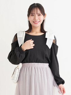 Re-J＆SUPURE(リジェイ＆スプル) |肩チュールシアーパール付きリボントップス