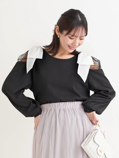 Re-J＆SUPURE(リジェイ＆スプル) |肩チュールシアーパール付きリボントップス