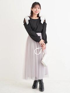 Re-J＆SUPURE(リジェイ＆スプル) |肩チュールシアーパール付きリボントップス