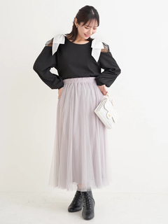 Re-J＆SUPURE(リジェイ＆スプル) |肩チュールシアーパール付きリボントップス