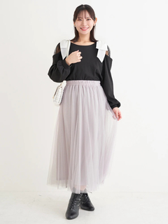 Re-J＆SUPURE(リジェイ＆スプル) |肩チュールシアーパール付きリボントップス