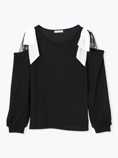 Re-J＆SUPURE(リジェイ＆スプル) |肩チュールシアーパール付きリボントップス