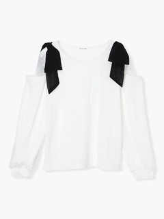 Re-J＆SUPURE(リジェイ＆スプル) |肩チュールシアーパール付きリボントップス