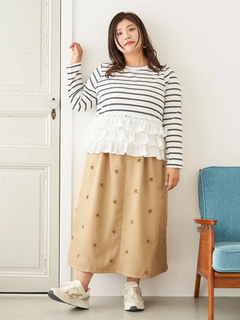 Re-J＆SUPURE(リジェイ＆スプル) |【Sasaki Mikiコラボ】フラワー刺繍ナロースカート