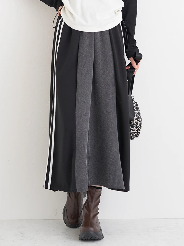 ポンチ×デニム切り替えサイドラインスカート（大きいサイズ