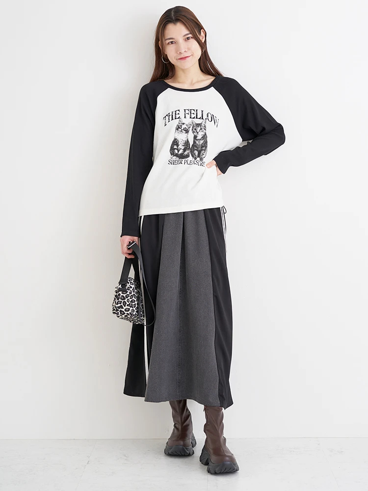 ポンチ×デニム切り替えサイドラインスカート（大きいサイズ