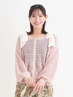 WEB限定】ショルダーリボンラメ入りオフショルニットトップス（大きい