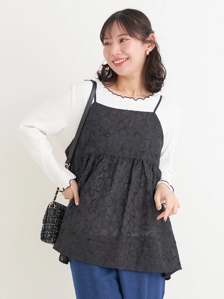 花柄刺繍オーガンジーキャミチュニック（大きいサイズ・ぽっちゃり女子