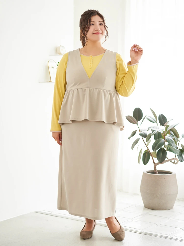 Sasaki Mikiコラボ】ペプラムジャンパースカート（大きいサイズ