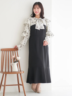 WEB限定】フリルボウタイブラウスドッキングワンピース（花柄・ドット
