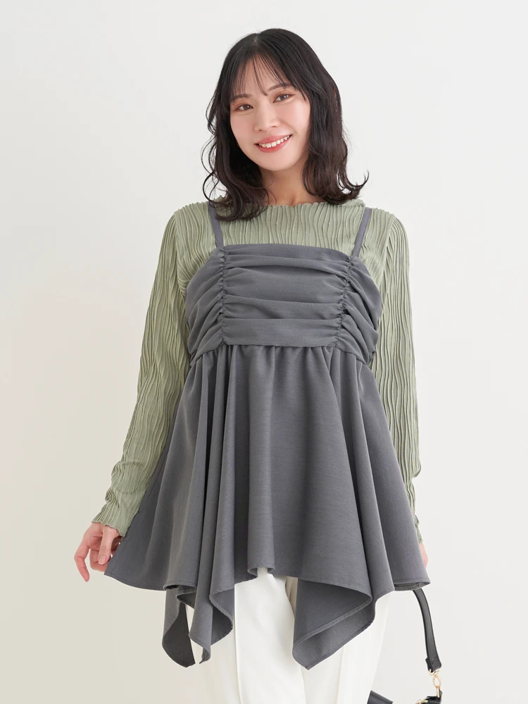 Re-J＆SUPURE(リジェイ＆スプル) |【WEB限定】シャーリングヘムキャミソール（無地・チェック柄）