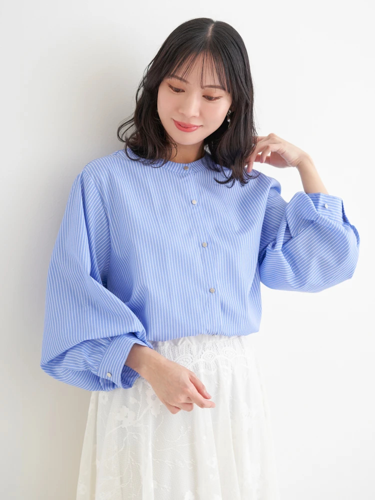 エンフォルド ボリュームスリーブストライプシャツ レディース 38 ブルー×ホワイト/青×白【中古】【新入荷】● エンフォルド ボリュームスリーブストライプシャツ レディース 38