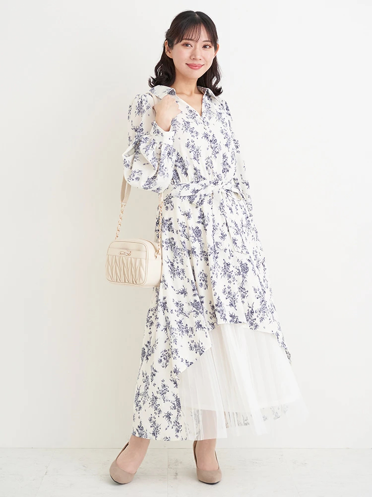 Re-J＆SUPURE(リジェイ＆スプル) |裾チュールアシメ切り替え花柄シャツワンピース