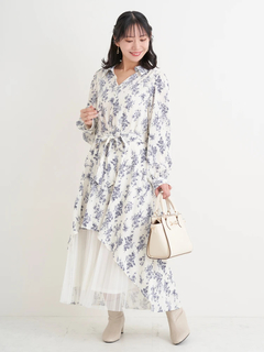 Re-J＆SUPURE(リジェイ＆スプル) |裾チュールアシメ切り替え花柄シャツワンピース