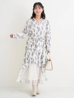 Re-J＆SUPURE(リジェイ＆スプル) |裾チュールアシメ切り替え花柄シャツワンピース